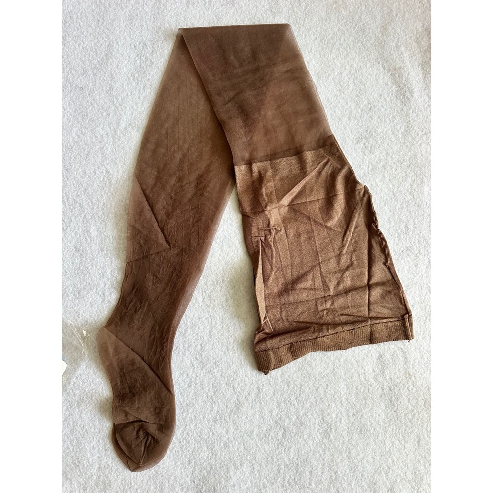 Stone Fox VINTAGE Coffee Pantyhose Size D Control Top Sandalfoot Ultra Sheer NEW - Picture 5 of 7